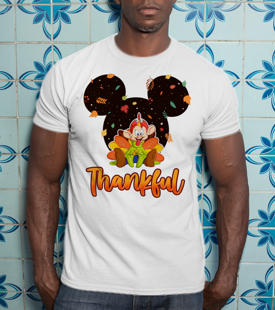 Thankful Dopey Thanksgiving Mickey Ears Fall Leaves T-Shirt