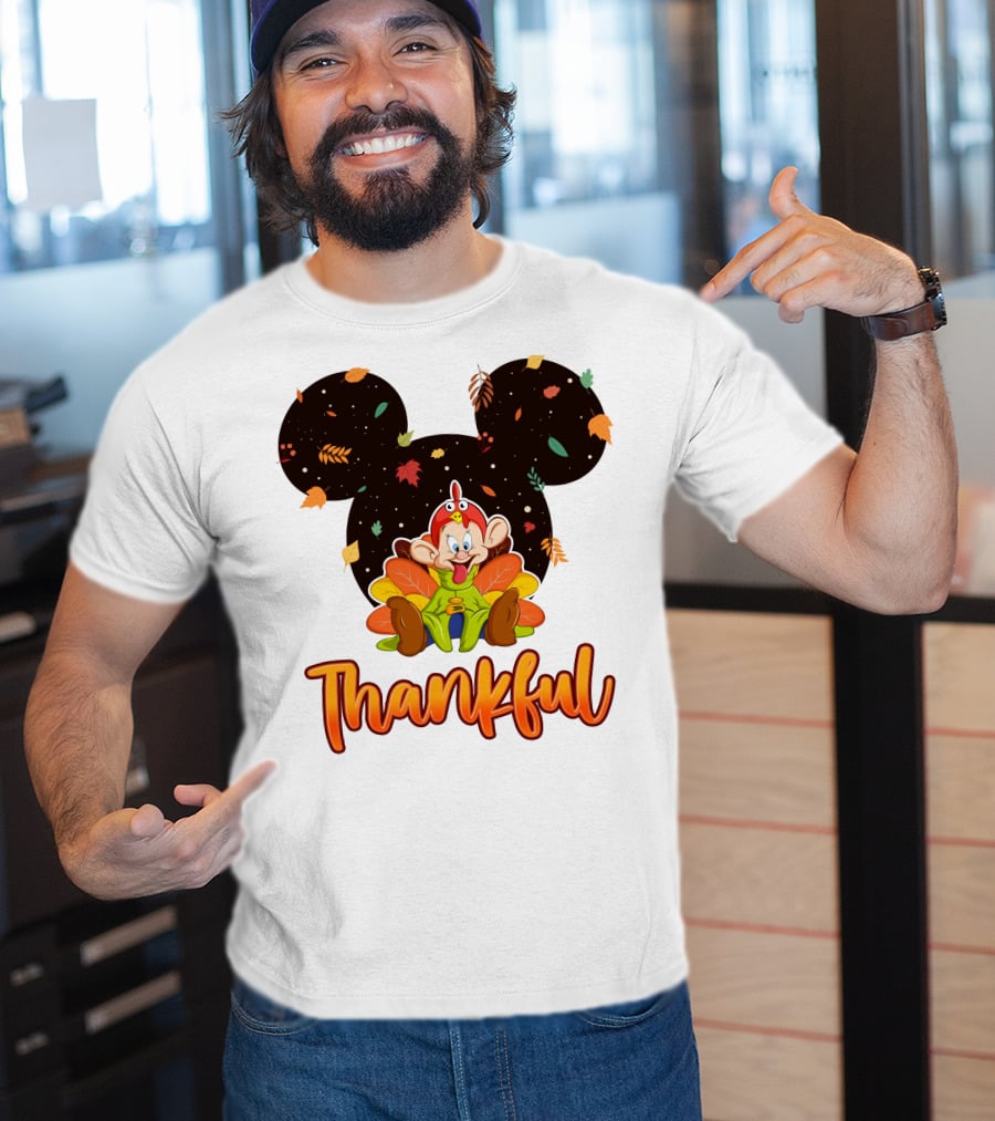 Thankful Dopey Thanksgiving Mickey Ears Fall Leaves T-Shirt