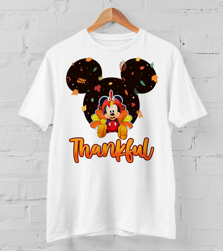 Thankful Mickey Mouse Thanksgiving Leaves T-Shirt