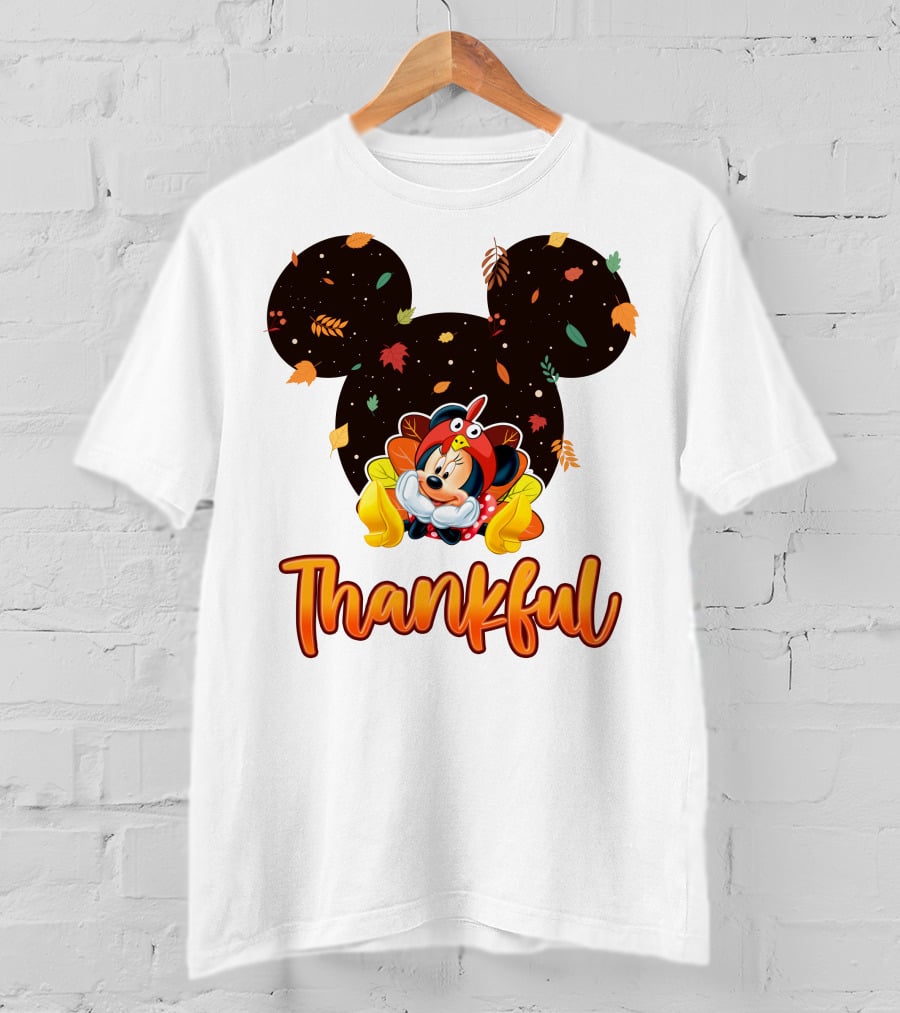 Thankful Minnie Mouse Autumn Leaves T-Shirt