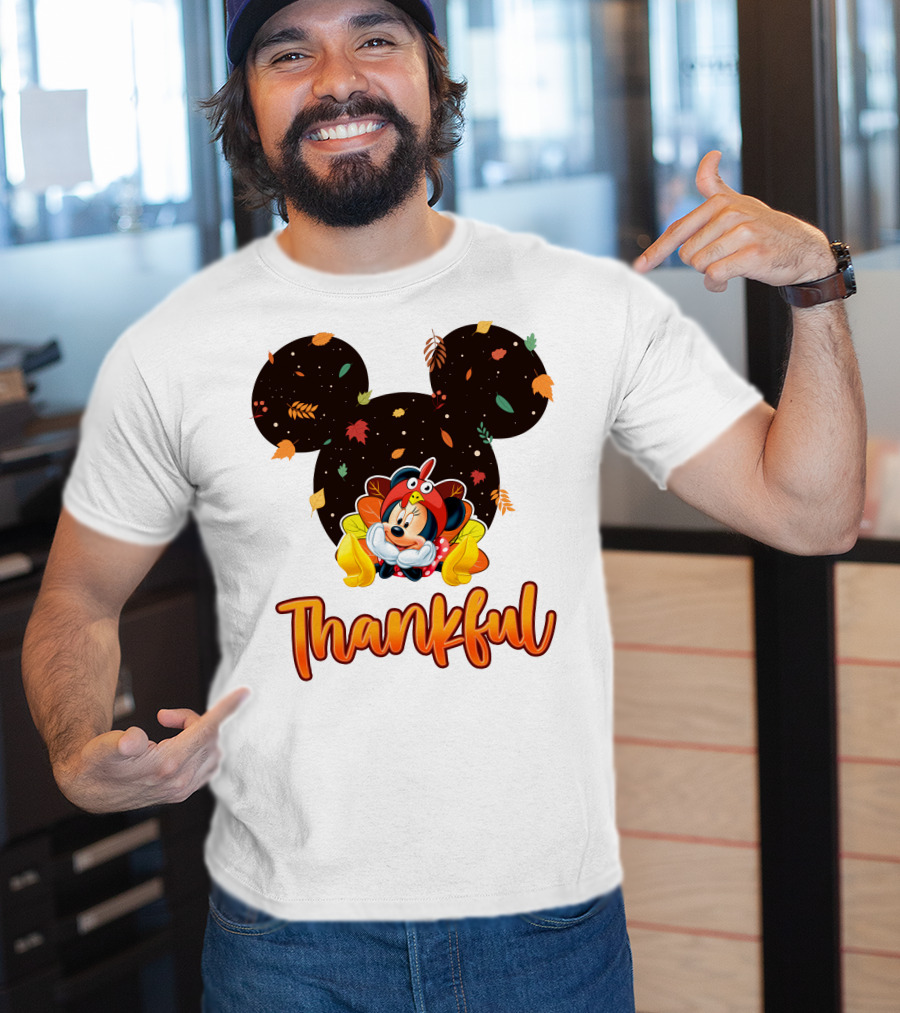 Thankful Minnie Mouse Autumn Leaves T-Shirt