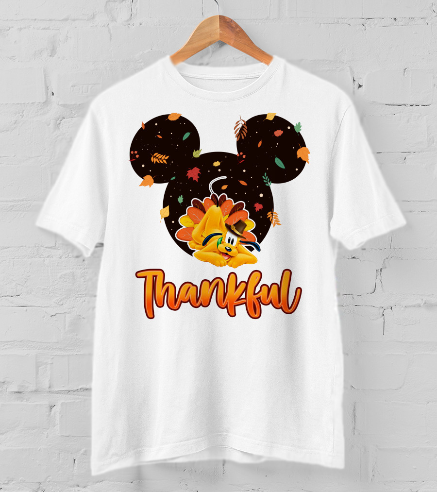 Thankful Pluto In Autumn Leaves Mickey Ears T-Shirt