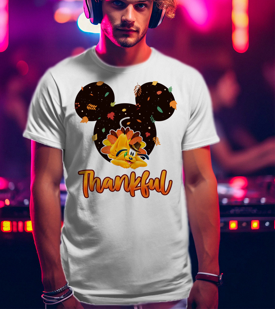 Thankful Pluto In Autumn Leaves Mickey Ears T-Shirt