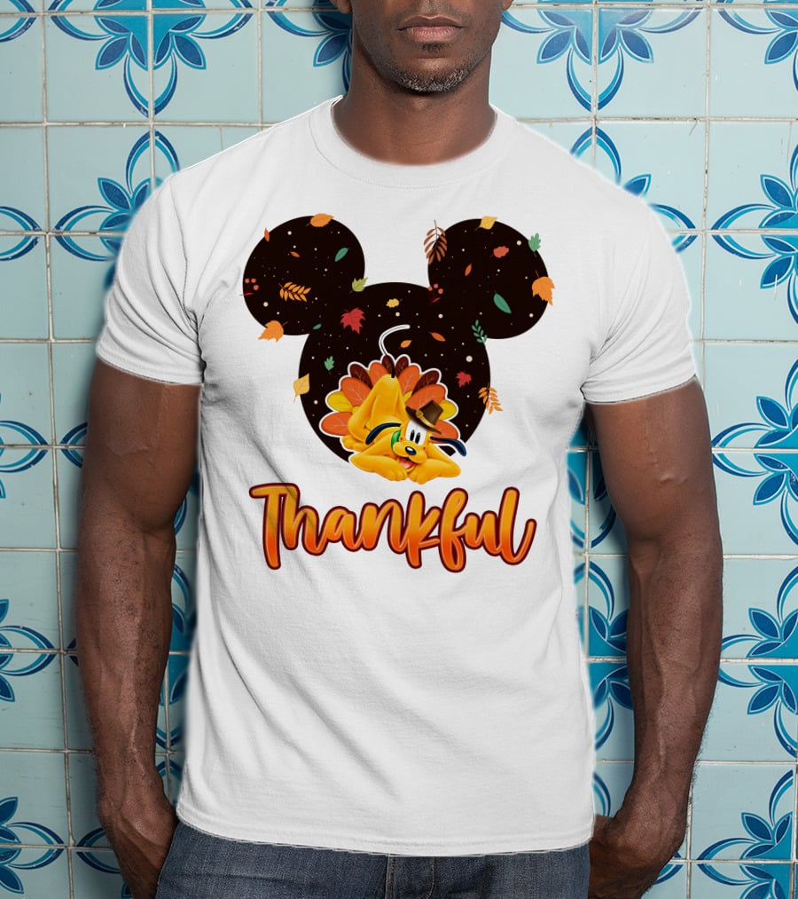 Thankful Pluto In Autumn Leaves Mickey Ears T-Shirt
