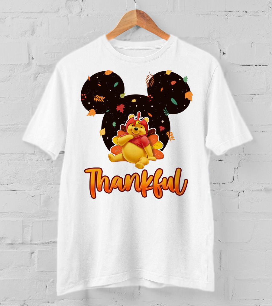 Thankful Pooh Turkey Costume Mickey Ears Leaves T-Shirt