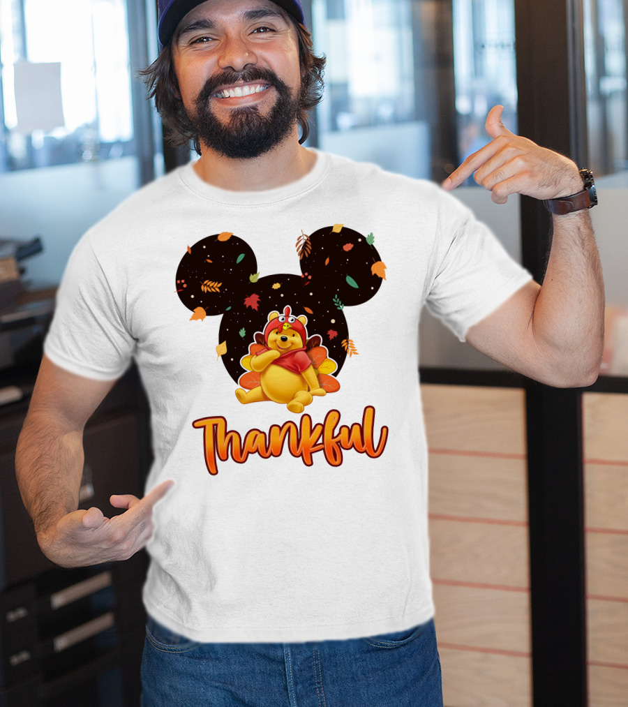 Thankful Pooh Turkey Costume Mickey Ears Leaves T-Shirt