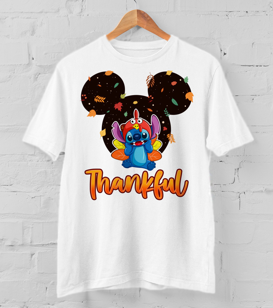 Thankful Stitch Thanksgiving Mickey Ears Autumn Leaves T-Shirt