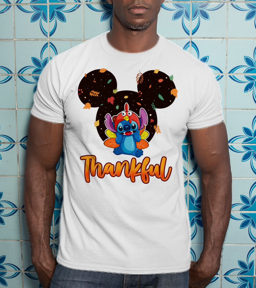 Thankful Stitch Thanksgiving Mickey Ears Autumn Leaves T-Shirt