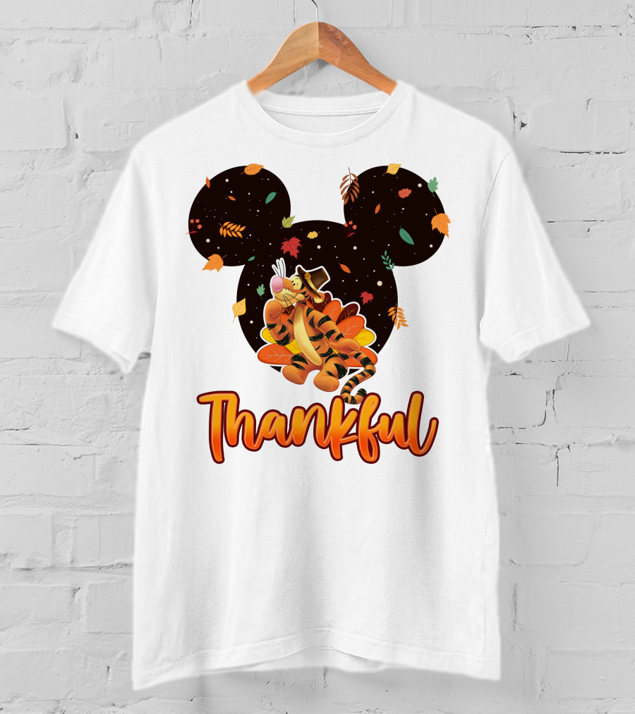 Thankful Tigger With Autumn Leaves And Mickey Ears T-Shirt