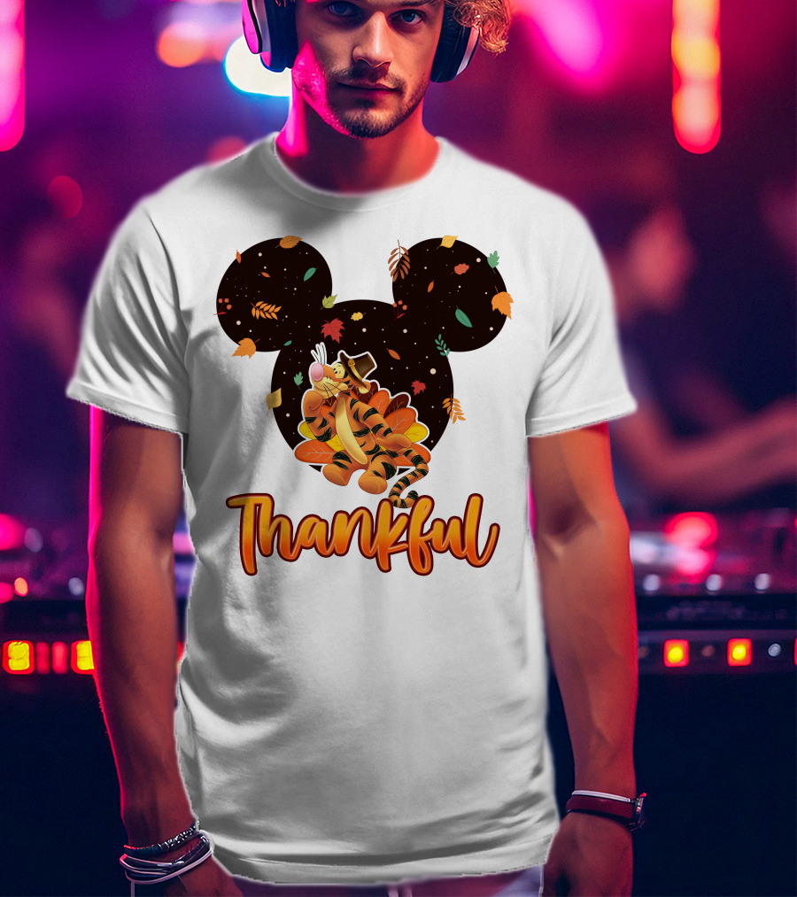 Thankful Tigger With Autumn Leaves And Mickey Ears T-Shirt