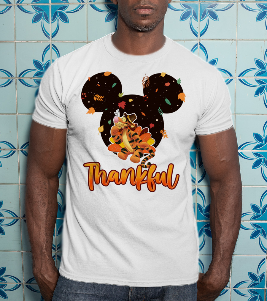 Thankful Tigger With Autumn Leaves And Mickey Ears T-Shirt