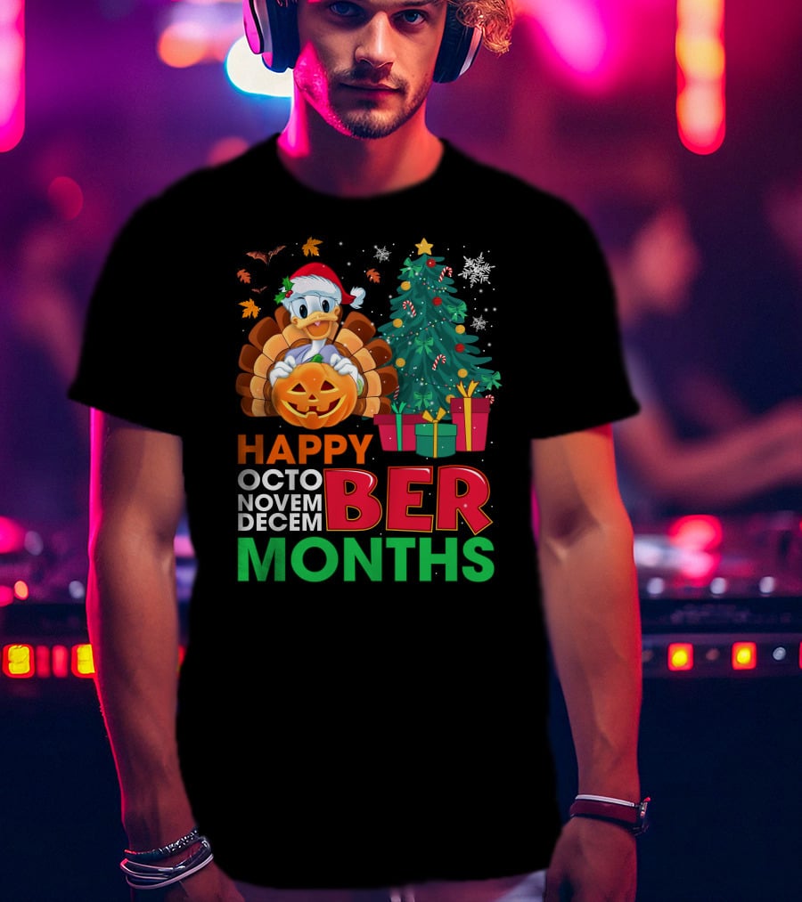 Happy Octo Novem Decem Ber Months Turkey Christmas Tree Pumpkin Duck T-Shirt