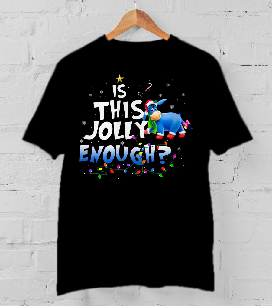 Eeyore Is This Jolly Enough Christmas Lights Santa Hat T-Shirt