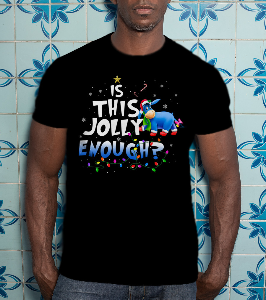 Eeyore Is This Jolly Enough Christmas Lights Santa Hat T-Shirt