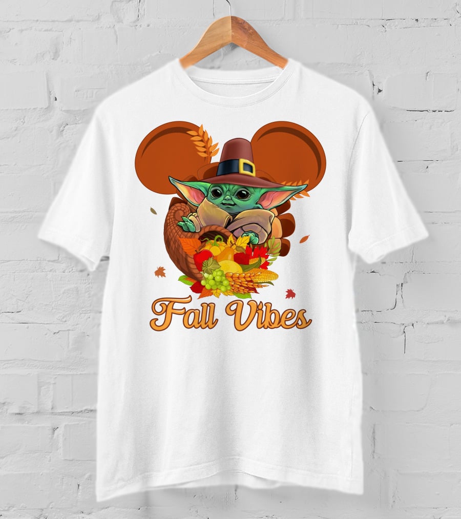 Fall Vibes Baby Yoda Mickey Ears Cornucopia T-Shirt