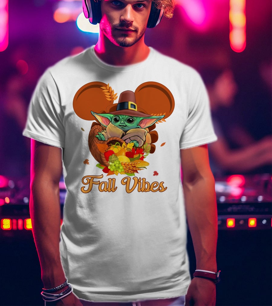 Fall Vibes Baby Yoda Mickey Ears Cornucopia T-Shirt