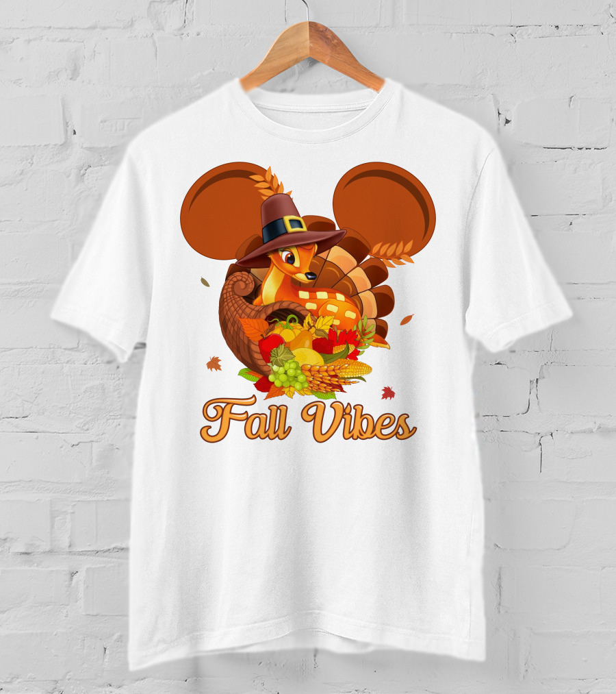 Fall Vibes Bambi Thanksgiving Mouse Ears Cornucopia T-Shirt