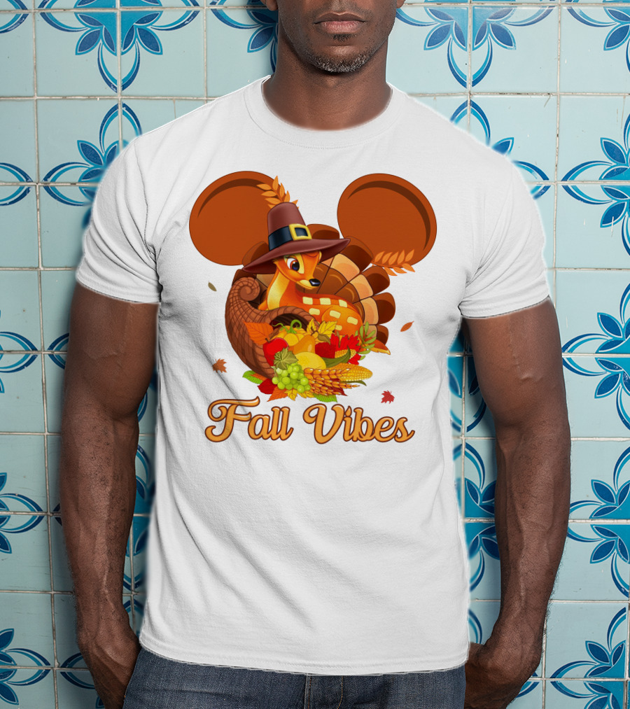 Fall Vibes Bambi Thanksgiving Mouse Ears Cornucopia T-Shirt