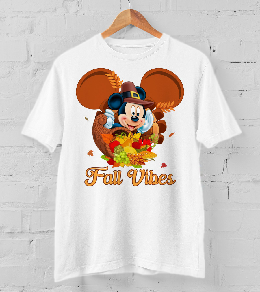 Mickey Mouse Fall Vibes Cornucopia Harvest Hat T-Shirt