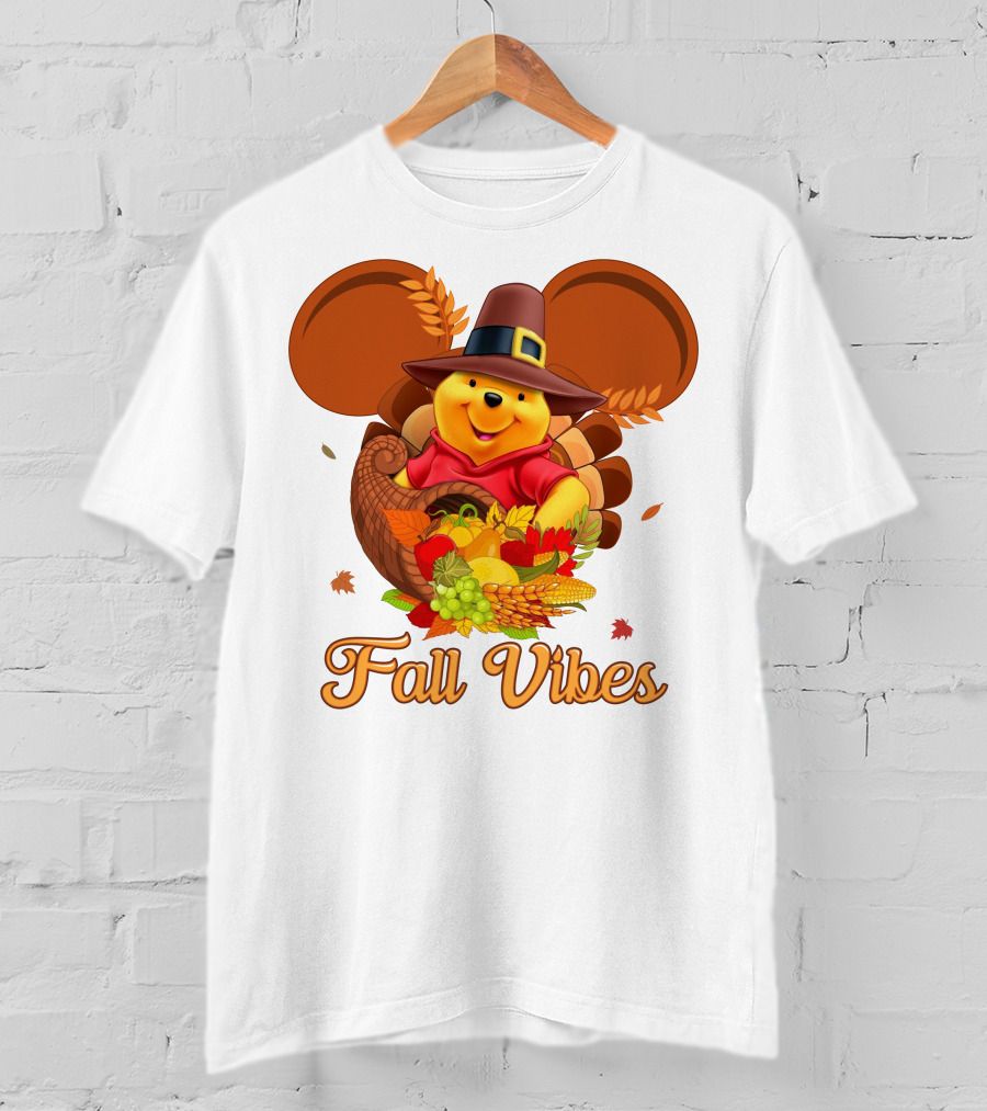 Fall Vibes Pooh Thanksgiving Cornucopia T-Shirt