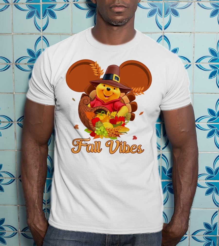 Fall Vibes Pooh Thanksgiving Cornucopia T-Shirt