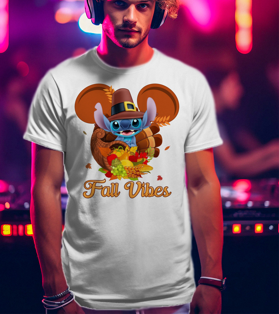 Fall Vibes Stitch Thanksgiving Cornucopia T-Shirt
