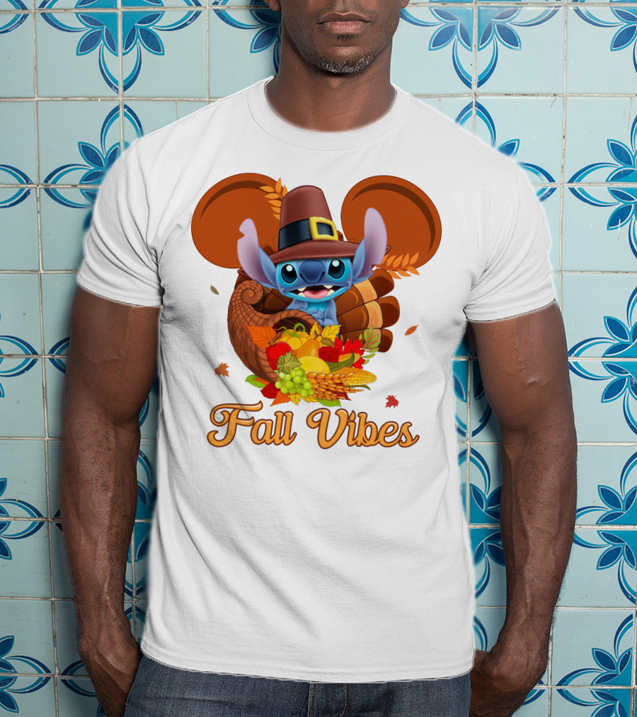 Fall Vibes Stitch Thanksgiving Cornucopia T-Shirt