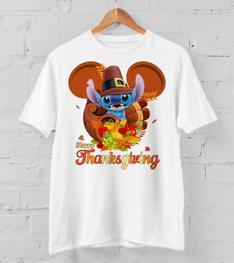 Stitch Happy Thanksgiving Cornucopia Pilgrim Hat T-Shirt