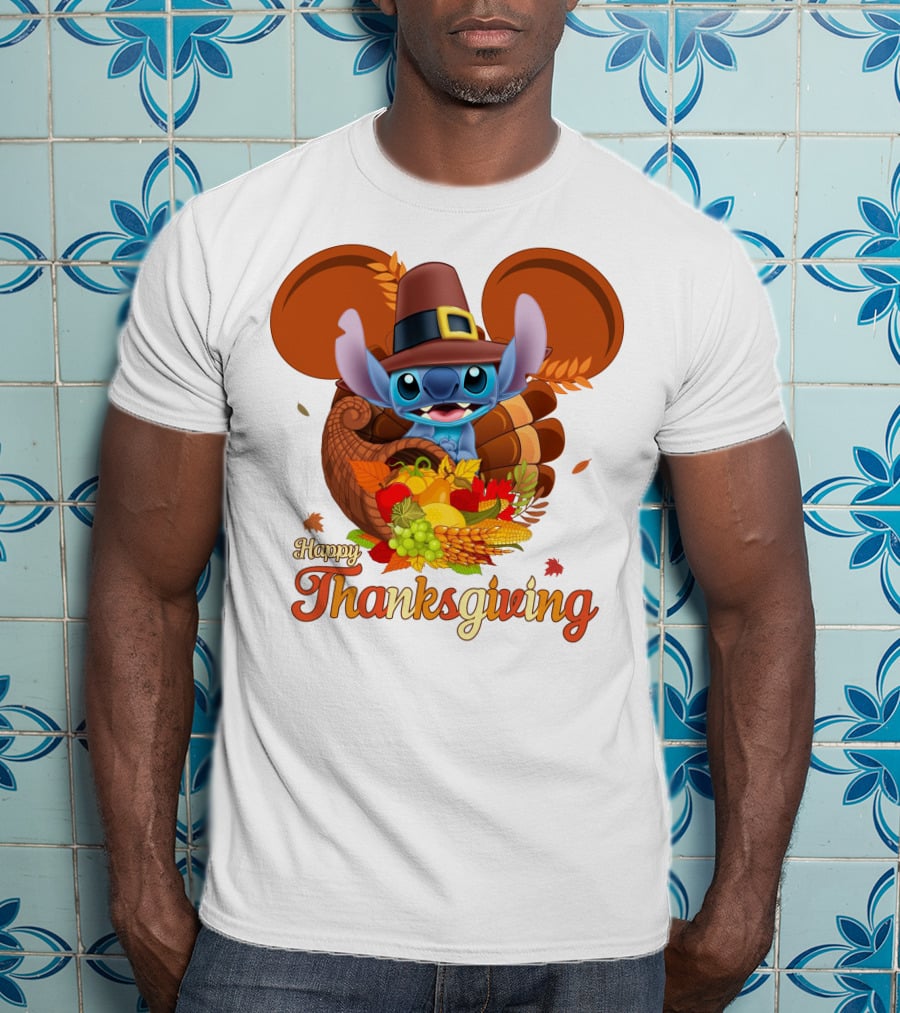 Stitch Happy Thanksgiving Cornucopia Pilgrim Hat T-Shirt