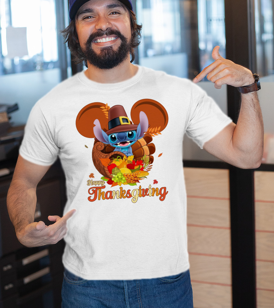 Stitch Happy Thanksgiving Cornucopia Pilgrim Hat T-Shirt
