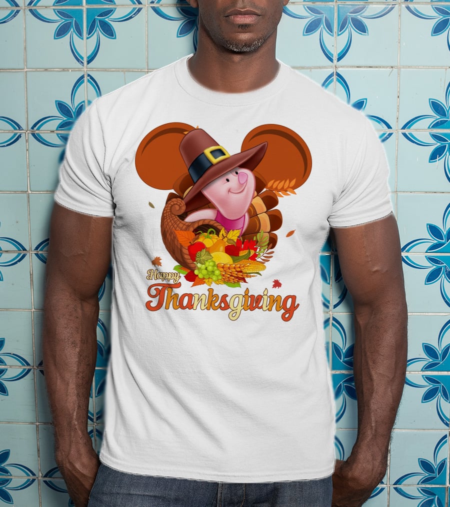 Happy Thanksgiving Piglet Cornucopia Celebration T-Shirt