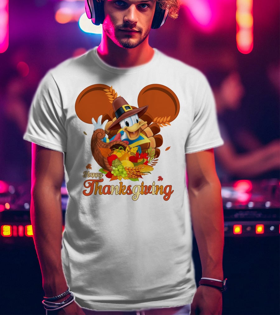 Happy Thanksgiving Donald Duck Cornucopia T-Shirt