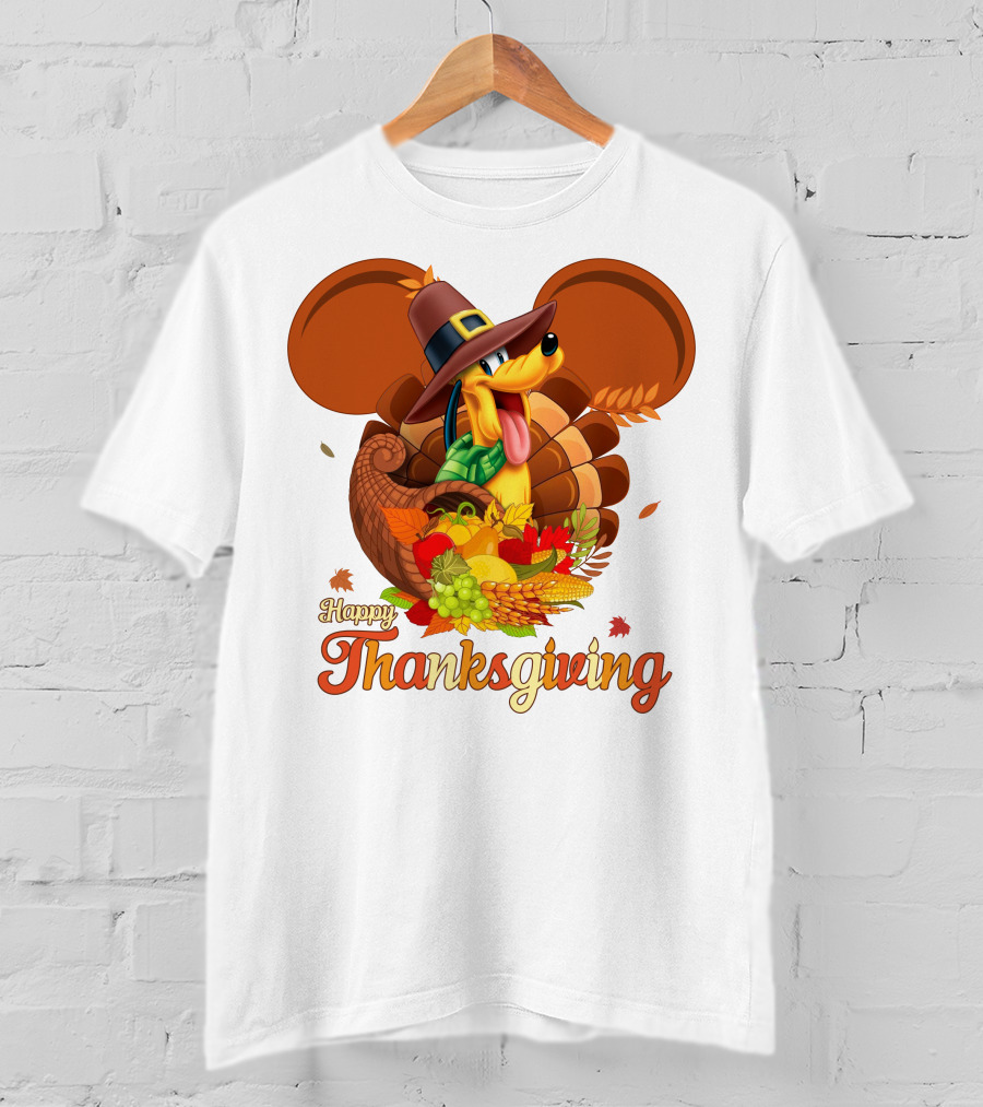 Pluto Happy Thanksgiving Cornucopia Hat And Autumn Harvest T-Shirt