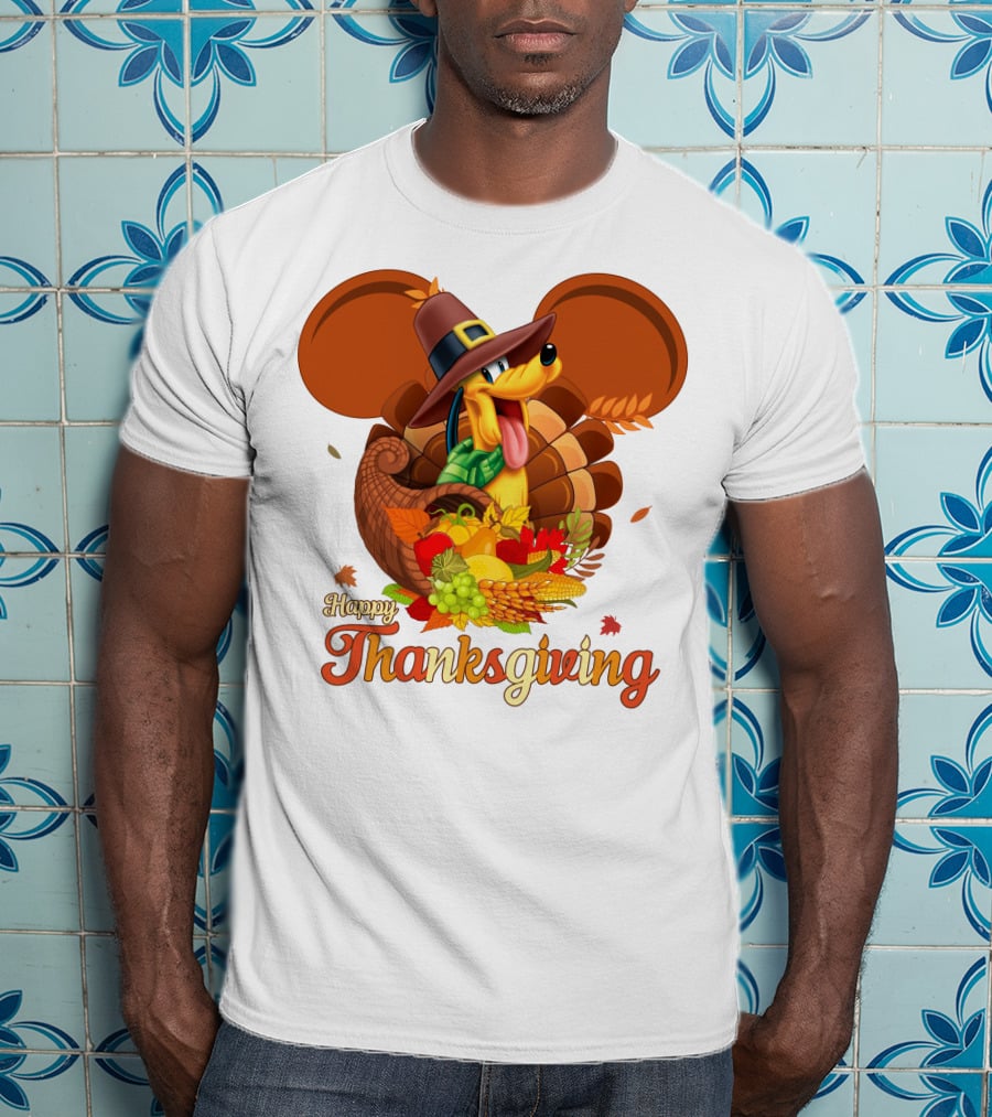 Pluto Happy Thanksgiving Cornucopia Hat And Autumn Harvest T-Shirt
