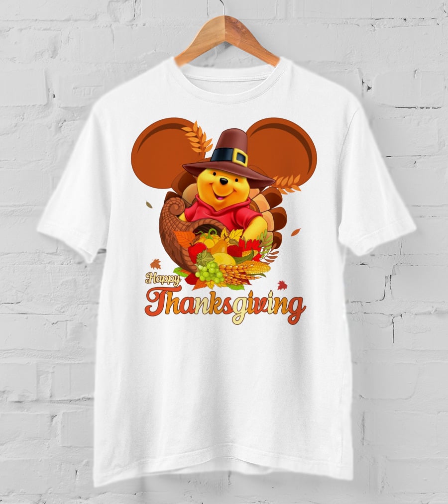Happy Thanksgiving Pooh Cornucopia T-Shirt