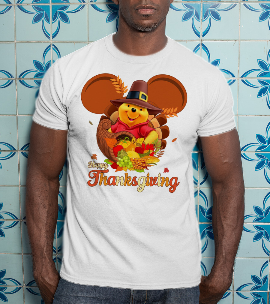 Happy Thanksgiving Pooh Cornucopia T-Shirt