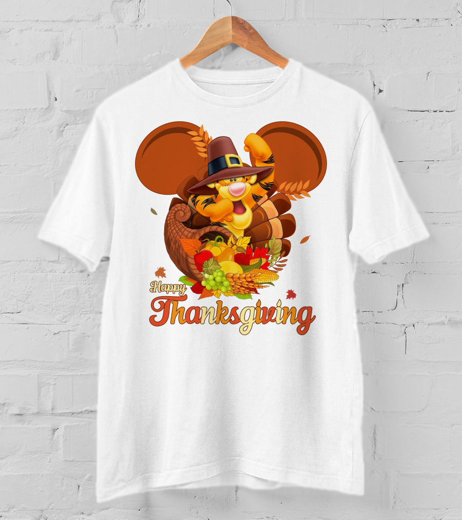 Happy Thanksgiving Tigger Cornucopia Celebration T-Shirt