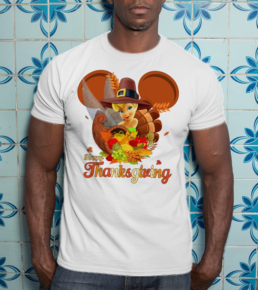 Happy Thanksgiving Tinker Bell Cornucopia Hat T-Shirt