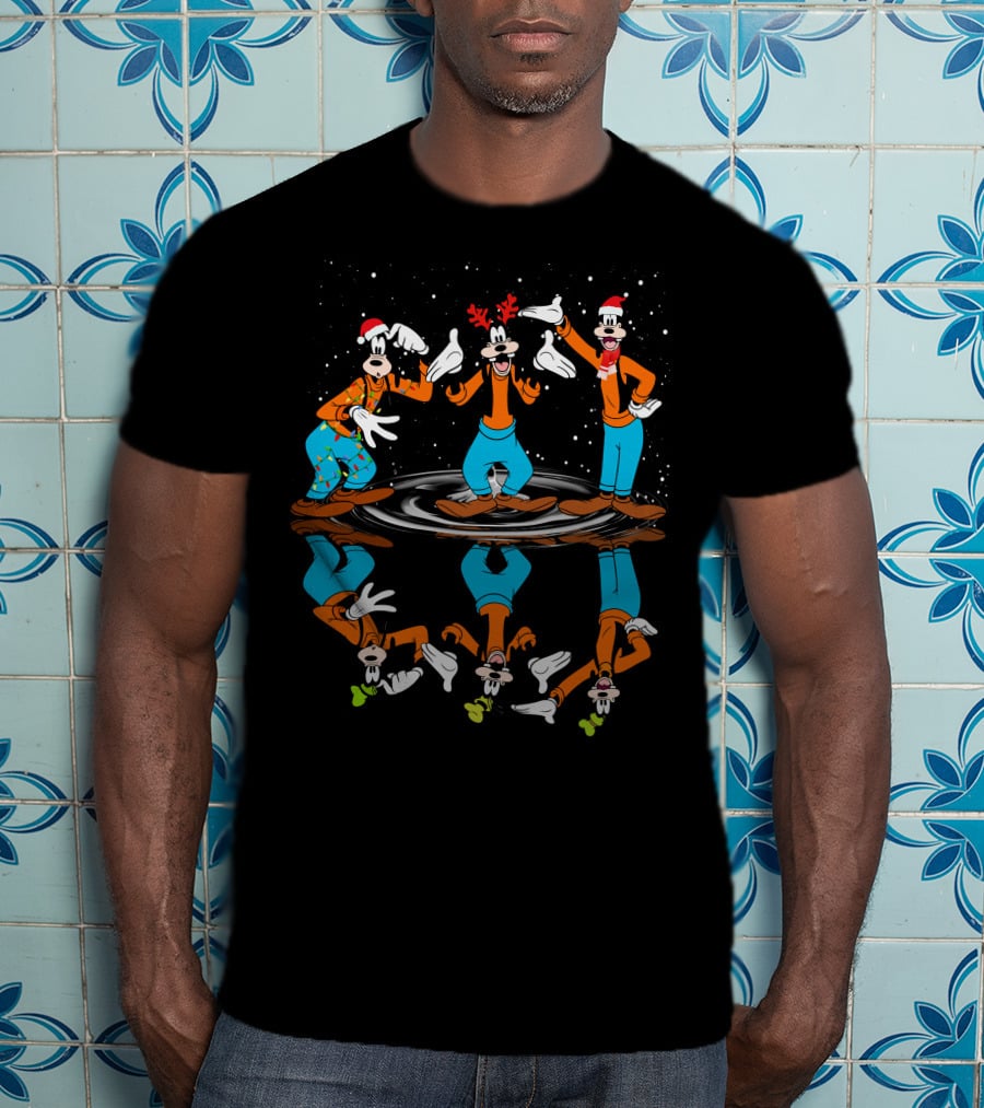 Goofy Holiday Reflections With Santa Hats And Antlers T-Shirt