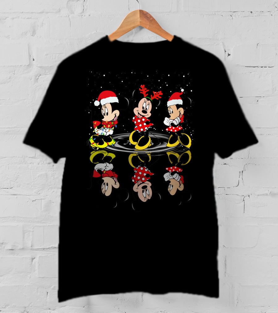 Minnie Mickey Christmas Reflections Snowy Scene T-Shirt