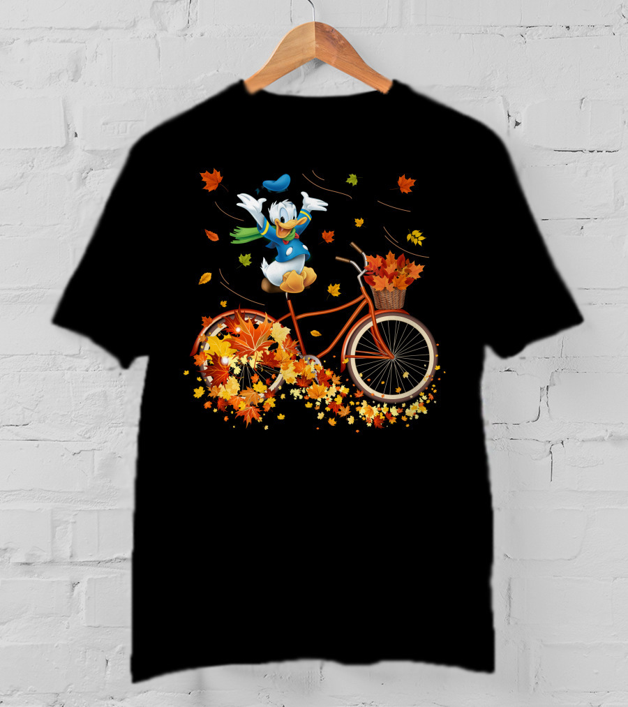 Donald Duck Autumn Bicycle Adventure With Falling Leaves T-Shirt