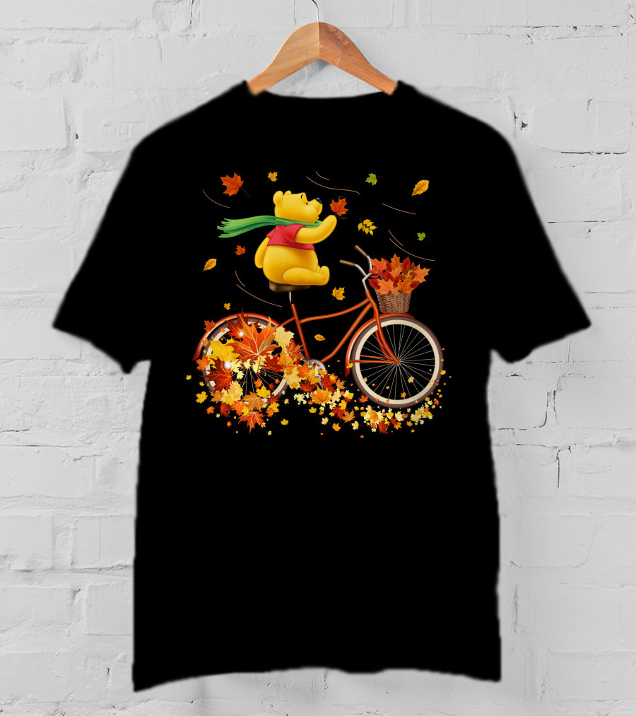 Winnie The Pooh Autumn Leaves Bicycle Ride T-Shirt