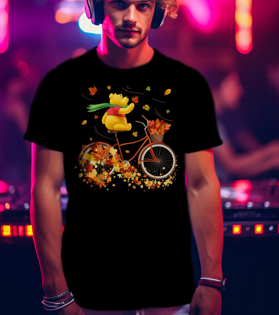Winnie The Pooh Autumn Leaves Bicycle Ride T-Shirt