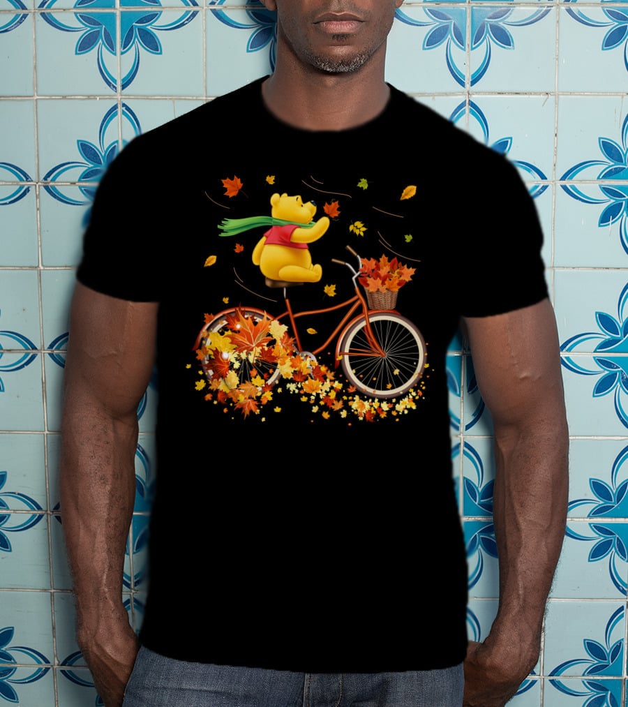Winnie The Pooh Autumn Leaves Bicycle Ride T-Shirt