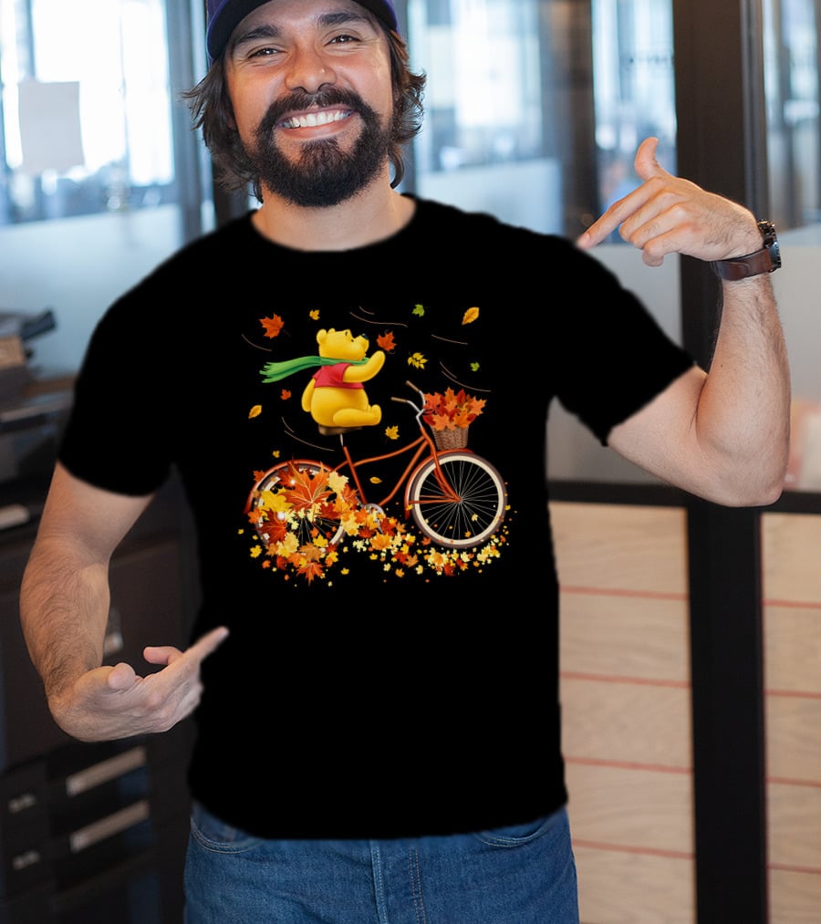 Winnie The Pooh Autumn Leaves Bicycle Ride T-Shirt