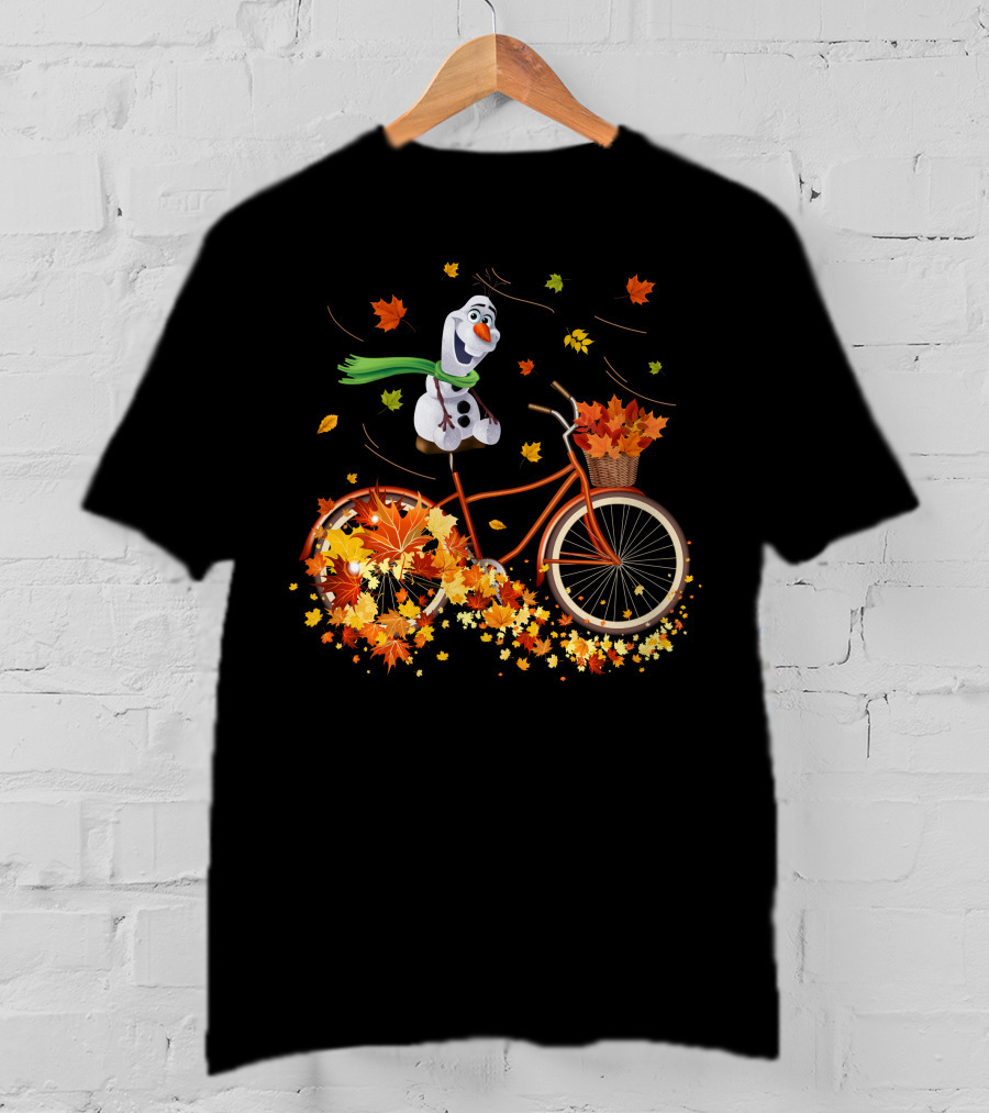 Olaf Riding A Bicycle With Autumn Leaves T-Shirt