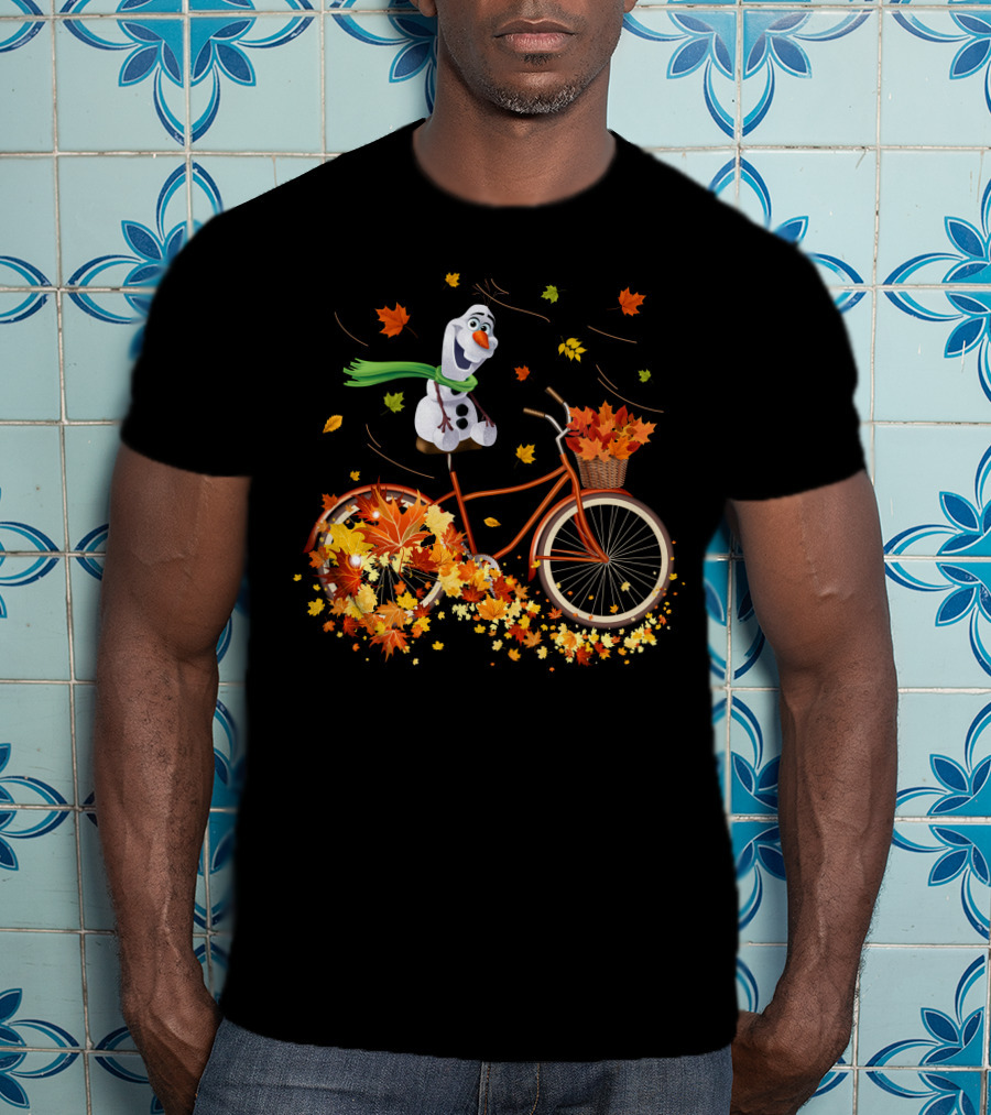 Olaf Riding A Bicycle With Autumn Leaves T-Shirt