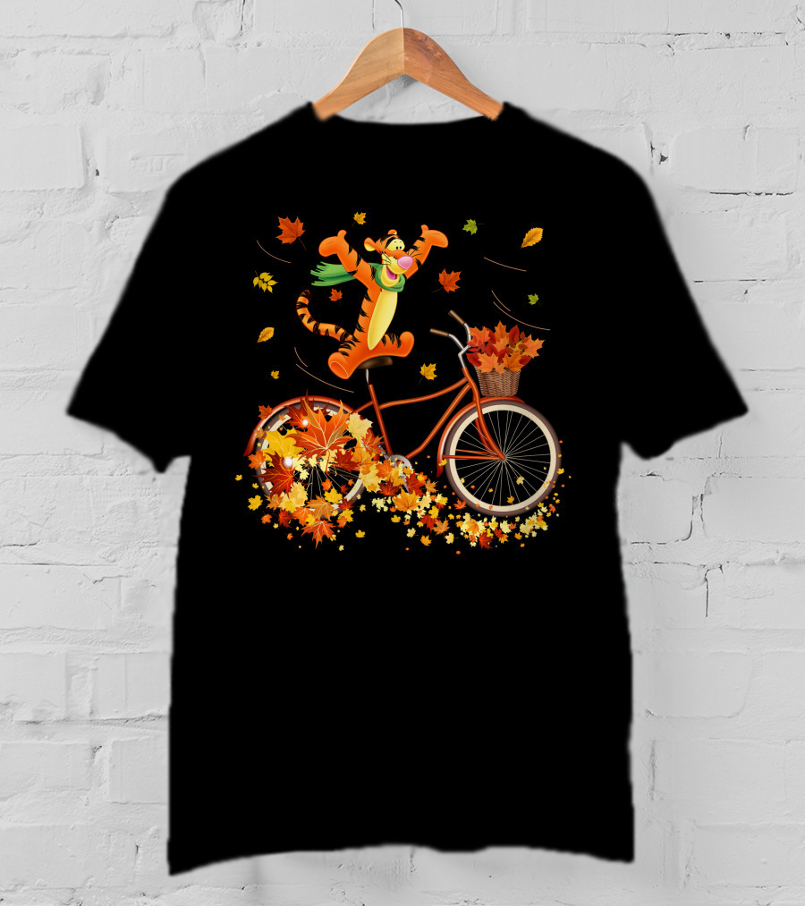 Tigger Autumn Bicycle Adventure With Falling Leaves T-Shirt
