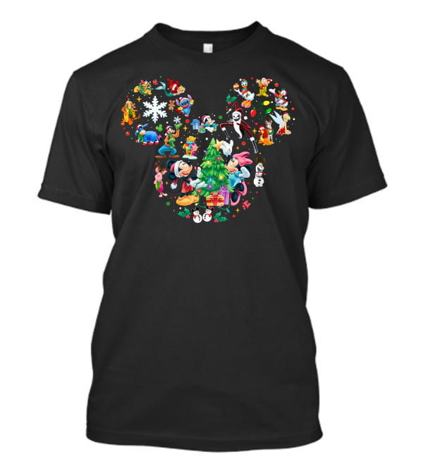 Mickey And Minnie Christmas Disney Characters Holiday Celebration T-Shirt
