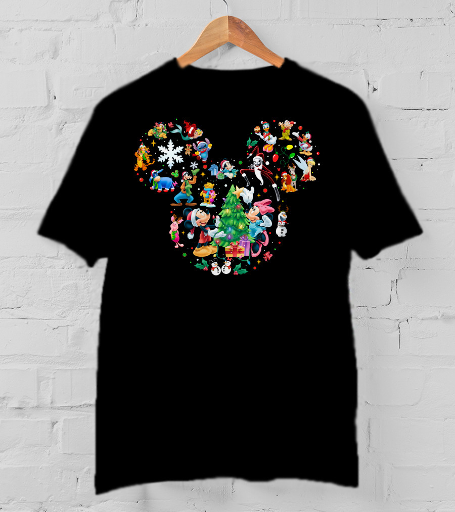 Mickey And Minnie Christmas Disney Characters Holiday Celebration T-Shirt